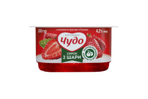Творожок 4.2% взбитый с наполнителем фруктовым двухслойный Клубника Чудо ст 100г
