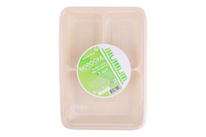 Лоток з кукурудзяного крохмалю трисекційний 3шт Грін Пак