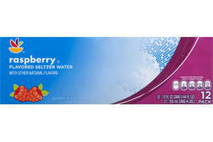 Ahold Raspberry Flavored Seltzer Water Cans - 12 CT
