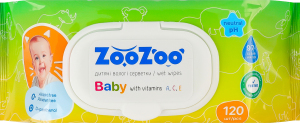 Салфетки влажные детские с витаминами А, С, Е ZooZoo 120шт