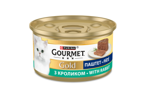 Корм консервированный полнорационный для взрослых котов с кроликом Паштет Gold Gourmet ж/б 85г