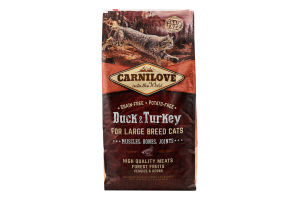 Корм д/котів великих порід з качкою та індичкою сухий 6кг Карнілав