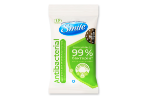 Серветки вологі з соком подорожника Antibacterial Smile 15шт