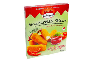 Сир 45% м'який в паніровці з томатно-перцевим соусом Mozzarella Sticks Coburger к/у 300г
