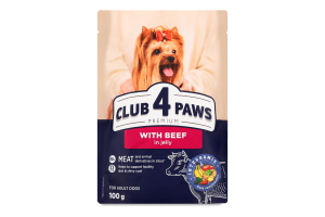 Корм д/дорослих собак Premium з яловичиною в желе 100г пауч Club 4 Paws