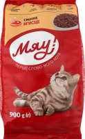 Корм сухой полнорационный для взрослых кошек с мясом Вкусное мясцо Мяу! м/у 900г