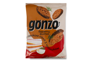 Сухарики житні зі смаком сала з часником Грінки Gonzo м/у 50г