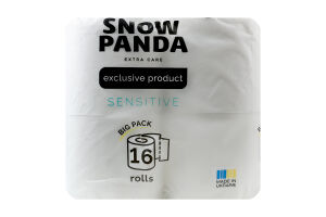 Папір туалетний 3-х шаровий 160 листів Sensitive Extra Care Snow Panda 16шт