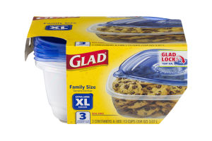Glad Family Size Extra Large Square Containers & Lids - 3 CT