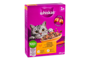 Корм сухой полнорационный для взрослых котов с курицей Whiskas к/у 300г