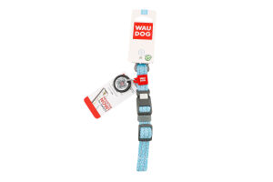 Нашийник з QR паспортом блакитний відновлена бавовна пластикова пряжка 15мм L25-35см 02862 ВауДог Ре-коттон