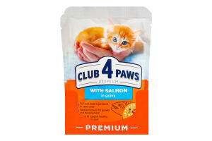 Корм консервований повнораціонний для кошенят З лососем в соусі Premium Club 4 Paws д/п 80г