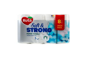 Рушники паперові 3-х шарові 90 листів Soft&Strong Ruta 8шт