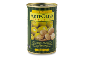 Оливки зеленые с миндалем пастеризованные ArteOliva ж/б 300г