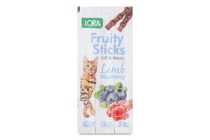 Ласощі д/дорослих котів Fruity Sticks з ягням та чорницею 3*5г Lora