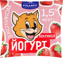 Йогурт 1.5% с фруктовым наполнителем Клубника Framo м/у 400г