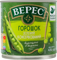 Горошек зеленый мозговых сортов консервированный стерилизованный Верес в/с ж/б 420г