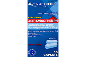 CareOne Extra Strength Acetaminophen PM Pain Reliever/Nighttime Sleep-Aid - 50 CT