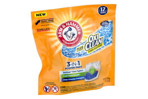Arm & Hammer Concentrated Laundry Detergent 3-In-1 Power Paks With Oxi Clean Stain Fighters - 17 PK