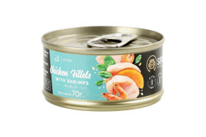 Корм д/кошенят Куряче філе з креветками в желе 70г ж/б Savory