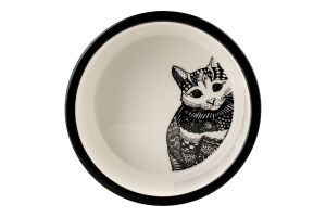 Миска д/котів Зентангл 300мл біло-чорна кераміка 12см Тріксі