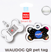 Адресник д/собак та котів Смарт АйДі НАСА з QR паспортом метал кістка 40*28мм 0640-0147 ВауДог