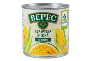 Кукуруза сахарная из целых зерен консервированная вакуумированная стерилизованная Нежная Премиум Верес ж/б 340г
