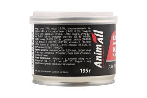 Корм д/дорослих собак Качка в ніжному желе 195г ж/б AnimAll