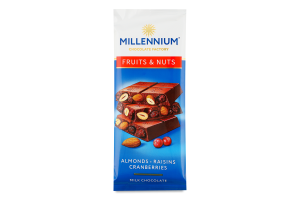Шоколад молочный с миндалем, клюквой и изюмом Fruits&Nuts Millennium м/у 90г