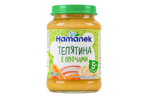 Пюре для детей от 5мес гомогенизированное стерилизованное Телятина с овощами Hamanek с/б 190г