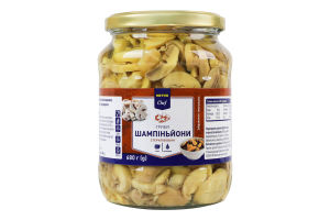 Шампиньоны резаные маринованные стерилизованные с сахаром и подсластителем Metro Chef с/б 680г