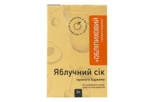 Сік прямого віджиму без додавання цукру пастеризований яблучно-обліпиховий Фермерське господарство Валентина к/у 3л