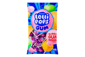 Карамель леденцовая со вкусом Кола с жевательной резинкой Lollipops gum Roshen м/у 920г