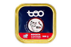 Корм влажный полнорационный для взрослых кошек с говядиной Тео лоток 100г