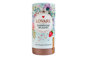 Бленд чаю чорного та зеленого листового зі шматочками ягід та ароматом суниці Champagne splashes Lovare тубус 80г