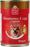 Корм консервований повнораціонний для дорослих собак Шматочки в соусі з куркою Fine Life з/б 415г
