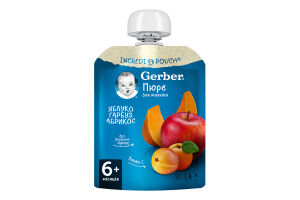 Пюре фруктово-овощное для детей от 6мес витаминизированное гомогенизированное Яблоко, тыква, абрикос Gerber д/п 90г