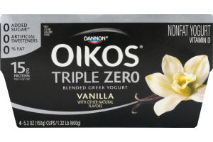 Dannon Oikos Triple Zero Blended Greek Yogurt Vanilla - 4 PK