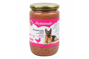Корм консервований м'ясний для собак З куркою та субпродуктами Класична серія Леопольд с/б 670г