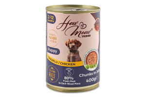 Корм д/цуценят з куркою 400г ж/б How Meow