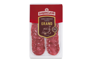 Ковбаса зі свининою нарізана слайсами Grand Бащинський с/в охол в/с лоток 0.07кг