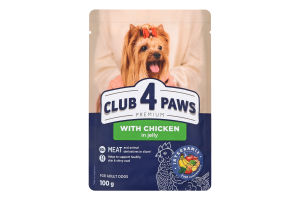 Корм консервований повнораціонний для дорослих собак З куркою в желе Premium Club 4 Paws д/п 100г
