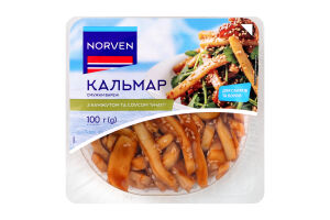 Кальмар полоски вареные с кунжутом и соусом Унаги Norven лоток 100г