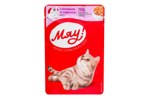 Корм консервированный полнорационный для взрослых котов Рагу с кроликом и индейкой Мяу! д/п 85г