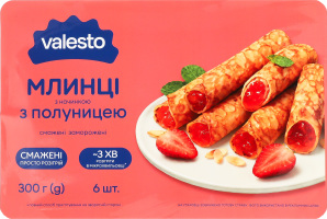 Блины замороженные жареные с начинкой с клубникой Valesto лоток 300г