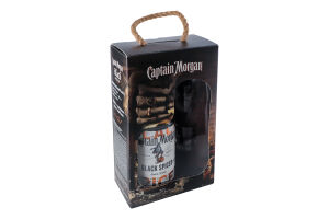 Набір Напій алкогольний 1л 40% на основі карибського рому Black Spiced + 2 чарки Captain Morgan к/у 3шт