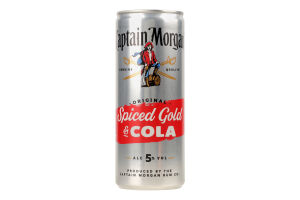 Напій слабоалкогольний 0.25л 5% газований з ромом і колою Spiced Gold&Cola Original Captain Morgan з/б