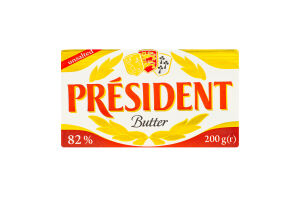 Масло кислосливочное 82% несоленое President м/у 200г