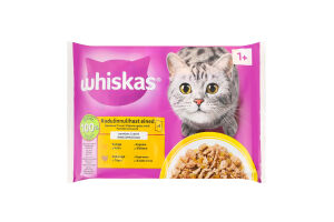 Набор кормов консервированных для взрослых котов с курицей, с индейкой в желе Whiskas м/у 4х85г