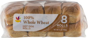 Ahold 100% Whole Wheat Hot Dog Rolls - 8 CT
